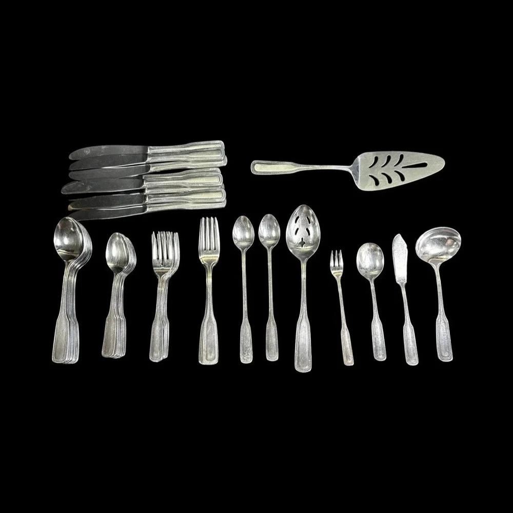 Stainless By Salem Flatware Beaded Japan Service‎ for 8 Plus Serveware Lot of 48